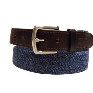 Boater Belt Elastic & Leather Dark Blue Solid Nickel Brass Buckle
